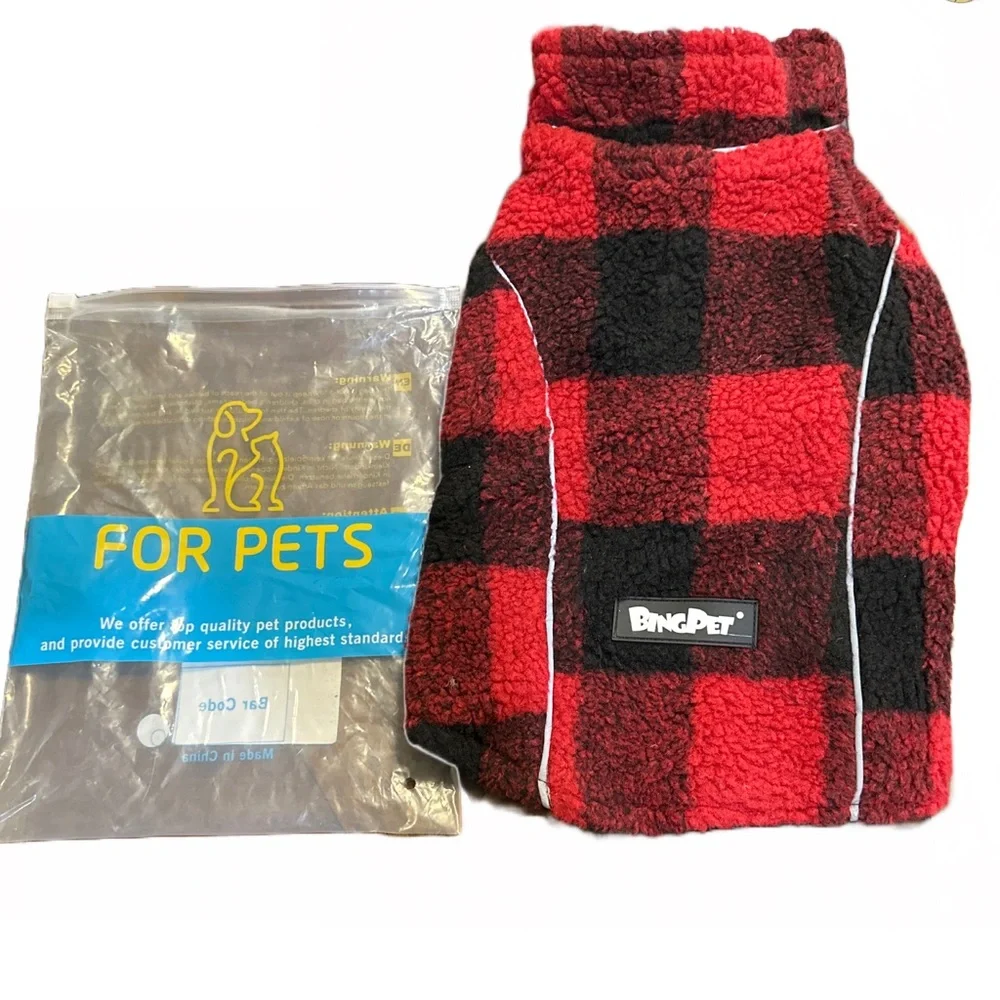BingPet Reversible Dog Vest Small Red Buffalo Plaid Fleece Winter Jacket